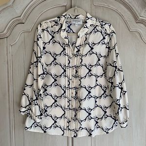 Elizabeth McKay White/Navy Antler Blouse - 14